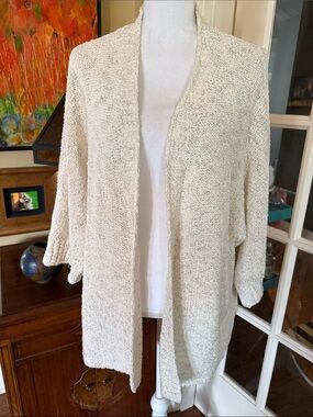 J.Jill Pure Jill Oatmeal Open-Front Women’s Sweater Cardigan Dolman 3/4 Sleeves